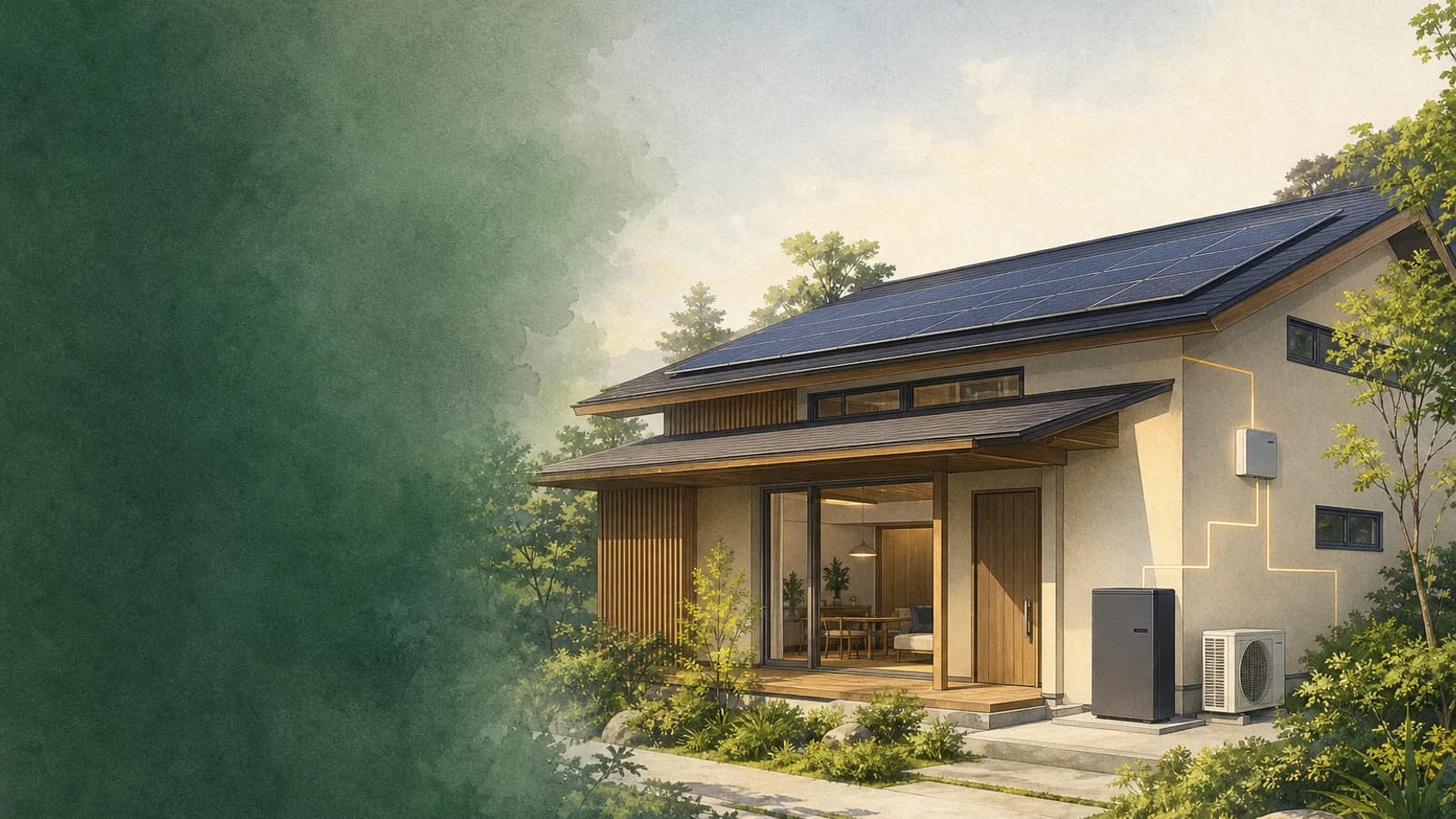 太陽光と蓄電池を備えた住宅を表現したGX ZEHガイドのサムネイル