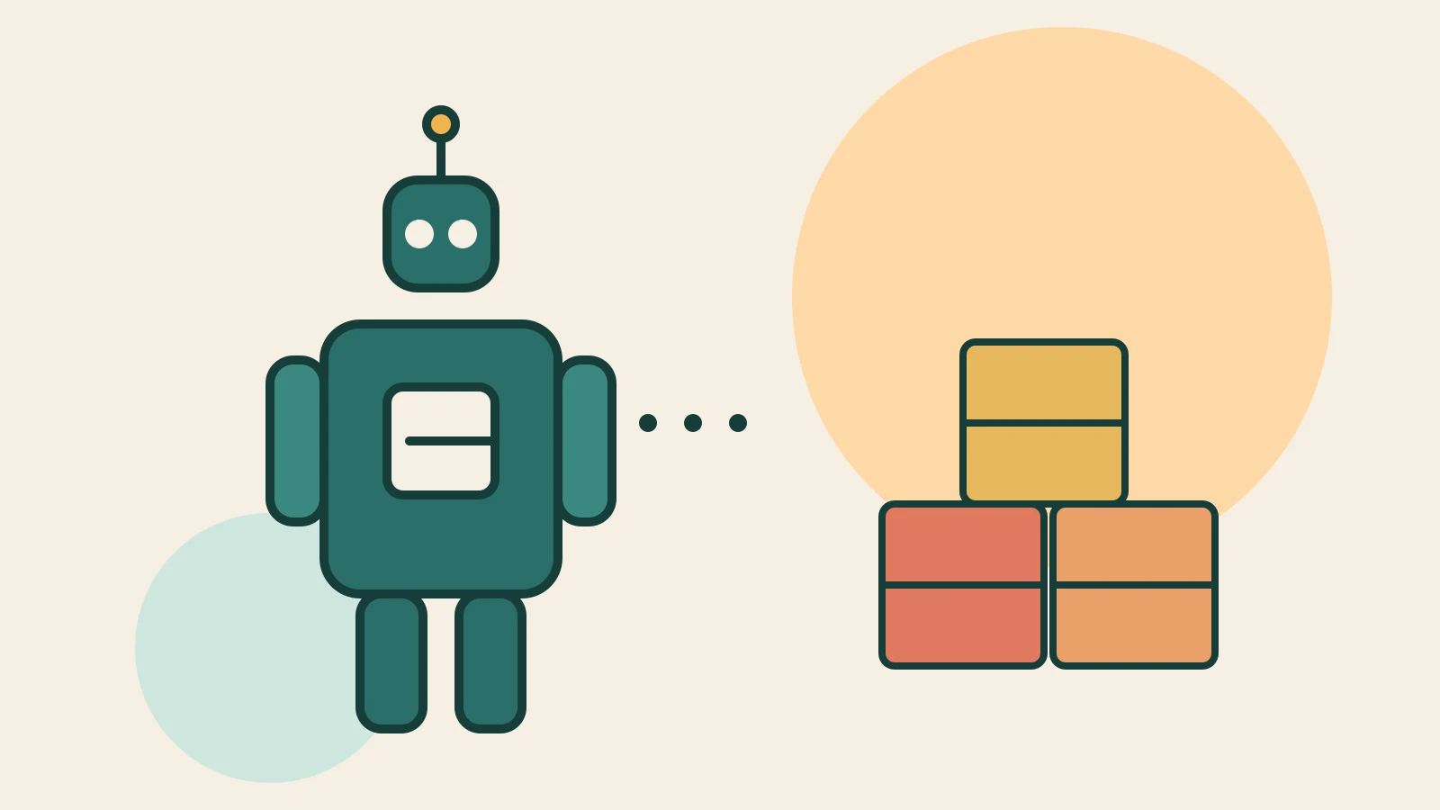 人型ロボットと積み上がった箱を描いたフラットなイラスト